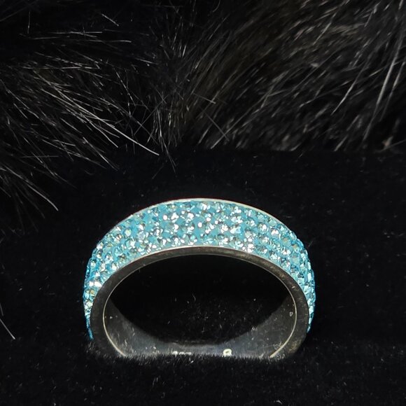 🎁🎅HOT Buy! 925 Silver Swarovski Pave Ring Aquamarine - Picture 1 of 2